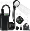 A black portable camping shower kit is displayed against a white background, with various accessories. Produktbild-Vorschau