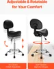 A split image showcasing an adjustable and rotatable black stool with a backrest. Anteprima dell’immagine prodotto