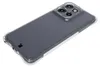 A clear phone case with a dark gray back is shown from a diagonal angle on a white background. Produktbild-Vorschau