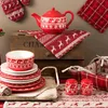 Clayre & Eef Brotkorb 35x35x8 cm Rot Beige Baumwolle Produktbild-Vorschau 6