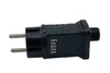 A black electrical plug with settings indicated by text. Produktbild-Vorschau