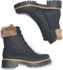 Two black lace-up boots with fur trim are shown against a white background. Anteprima dell’immagine prodotto