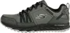 Side view of a single gray and black Skechers walking shoe. Voir les images du produit