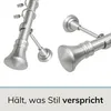 Close-up shots of a silver curtain rod with decorative end pieces and clips. Produktbild-Vorschau
