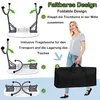 Diagrams showing how to fold a table, with a person holding a carrying bag. Produktbild-Vorschau