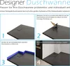 An instructional image showing four steps for installing a designer shower tray. Produktbild-Vorschau