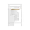 A white loft bed with integrated desk and stairs, shown from the side against a white background. Voir les images du produit