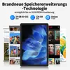 A tablet displaying a colorful wallpaper is shown in front of a collage of app screens. Produktbild-Vorschau