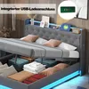 A bed with storage and LED lighting, showcasing its features. Produktbild-Vorschau