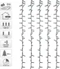 A product image showing multiple strands of LED lights with various icons and text detailing product features. Produktbild-Vorschau