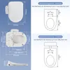 Diagrams showing dimensions for installing a bidet toilet seat on wall-hung and floor-mounted toilets. Podgląd zdjęcia produktu