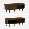 Two images of a wooden coffee table with sliding doors and a ribbed texture. Produktbild-Vorschau