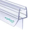 A close-up, studio shot of a clear plastic shower door seal with a textured strip and a green logo. Anteprima dell’immagine prodotto