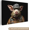 MuchoWow® - Leinwandbilder - Schwein - Porträt - Schwarz - Produktbild-Vorschau 1