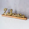 Zuhause Schriftzug L40cm Metall Gold Mango Holz Aufsteller Produktbild-Vorschau 2