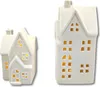 Keramik LED Haus - Lichthaus weiß matt 2er Set Produktbild-Vorschau 2