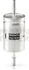 A silver fuel filter with the MANN FILTER logo and an arrow indicating flow direction. Anteprima dell’immagine prodotto