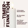 A white LED candle with a flame, next to text describing its timer function. Podgląd zdjęcia produktu