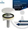A product shot of a faucet hole stopper with accompanying marketing text. Produktbild-Vorschau
