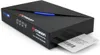 A black satellite receiver with a smart card inserted, shown at an angle on a white background. Produktbild-Vorschau