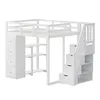 A white loft bed with stairs and storage is shown against a white background. Produktbild-Vorschau