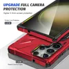 A red phone case is shown with close-ups highlighting its protective features. Produktbild-Vorschau