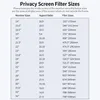 A table listing privacy screen filter sizes for various monitor sizes and aspect ratios. Náhled obrázku produktu