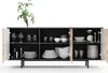 A sideboard with its doors open, displaying various dishes, glasses, and decorative items on its shelves. Anteprima dell’immagine prodotto