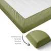 A close-up view of a fitted sheet on a mattress, with a separate corner piece shown to illustrate the elasticated edge. Produktbild-Vorschau
