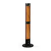 A tall, black, cylindrical patio heater with orange heating elements, standing on a black circular base against a white background. Produktbild-Vorschau