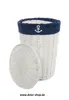 A white wicker laundry basket with a navy blue liner and an anchor emblem, shown with its lid open. Anteprima dell’immagine prodotto