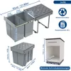 Diagrams and dimensions of a kitchen pull-out trash bin system. Náhled obrázku produktu