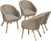 Four wicker chairs with beige cushions are arranged on a white background. Produktbild-Vorschau