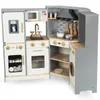 A wooden toy corner kitchen with various appliances and accessories. Produktbild-Vorschau