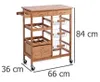 A kitchen trolley with multiple shelves, drawers, and baskets, shown in a studio setting with dimensions indicated. Podgląd zdjęcia produktu
