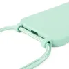 A close-up view of a mint green phone case with a braided cord attached. Produktbild-Vorschau