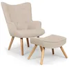 MENZZO Fauteuil scandinave + pouf Lylou Tissu Beige Voir les images du produit 1
