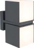 A modern, cube-shaped outdoor wall light with two illuminated panels. Anteprima dell’immagine prodotto