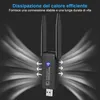 A black dual-band USB wireless adapter with antennas, surrounded by stylized white lines representing airflow, suggesting heat dissipation. Text overlays highlight features in Italian. Produktbild-Vorschau