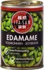 A close-up of a can of edamame beans with product information and branding. Náhled obrázku produktu