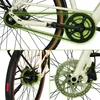 A collage of close-up images showing different parts of an electric bicycle, highlighting its belt drive, crankset, rear hub, and disc brake. Produktbild-Vorschau