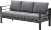A three-seater outdoor sofa with gray cushions and a dark gray metal frame, shown against a white background. Produktbild-Vorschau