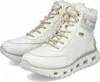 A pair of white winter boots with beige laces and a gray sole. Voir les images du produit