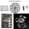 A collage of images showing an oyster serving set, including a serving tray, oyster knife, and forks, along with packaging. Voir les images du produit