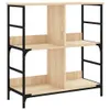 A freestanding bookshelf with a wood-effect finish and black metal frame. Náhled obrázku produktu