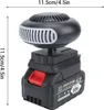 A close-up shot of a portable heater attached to a battery pack, with dimensions indicated. Podgląd zdjęcia produktu