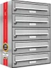 A stack of five stainless steel mailboxes against a white background. Produktbild-Vorschau