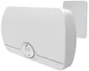 A white wall-mounted light fixture with a silver accent and a silver mounting plate. Produktbild-Vorschau