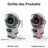 Two astronaut-shaped speakers are shown with dimensions indicated. Produktbild-Vorschau