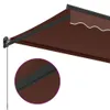 A close-up view of a brown retractable awning mounted on a wall. Produktbild-Vorschau